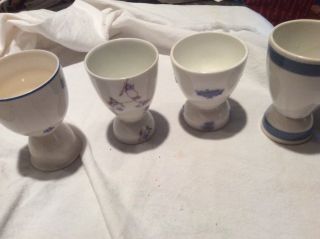 4 Vintage Blue And White Double Egg Cups