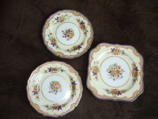 Set Of 3 Vintage Noritake Plates/ Crowndora Pattern/ 2 Round,  1 Square