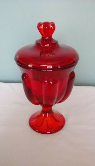 Vintage Viking Ruby Red Candy Dish With Lid And Paper Label
