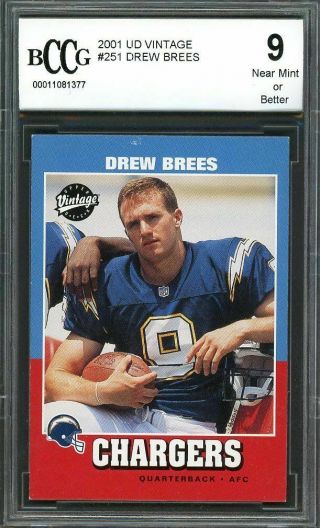 2001 Ud Vintage 251 Drew Brees Orleans Saints Rookie Card Bgs Bccg 9