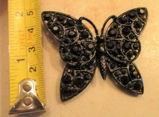 Vintage 50 ' s Butterfly Enamel Glass Crystal Rhinestone Brooch Signed Hollycraft 2