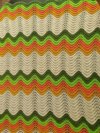 Vtg 70s Decor Handmade Hippie Boho Crochet Afghan Knitted Granny Throw Blanket