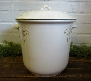 Vintage White Ironstone Gold Accents Slop Pot Jardiniere Waste Jar Handles Lid