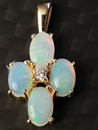Unique 4 Oval Opals And Diamond Cluster Pendant In 14k Yellow Gold Vintage Cute