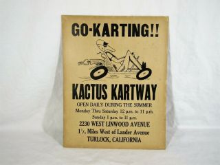 Vintage Go Cart Poster,  1960s,  Kactus Kartway,  Turlock California