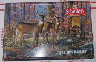 vintage Schmidt ' s Premium Beer Wildlife Deer - It ' s Always In Season Tin Sign 2