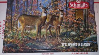 vintage Schmidt ' s Premium Beer Wildlife Deer - It ' s Always In Season Tin Sign 4