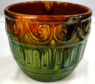 Large Vintage Mccoy Pottery Jardiniere Planter 6 - 1/2 " Tall Brown Green