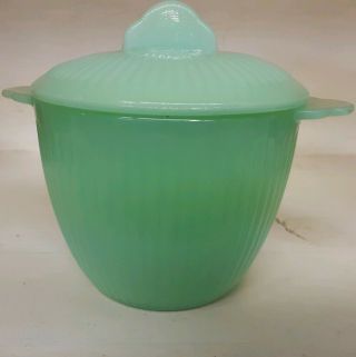 Vintage Fire - King Glass Jadeite Jadite Sugar Bowl With Lid Ribbed