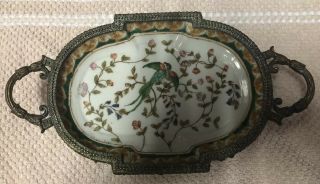 Wong Lee Porcelain Brass Footed Tinker Soap Dish Vintage Hand Painted