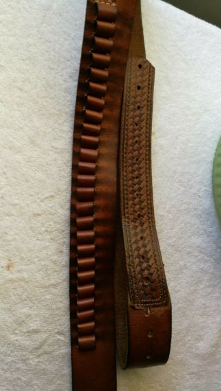 Vtg 59 " Brown Leather 25 Slot Ammunition Cartridge Belt 38 /357?