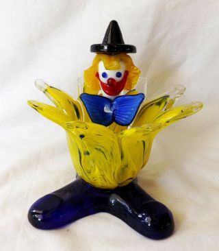 Vintage Venetian Murano Blown Glass Clown Flower Bowl Conditi