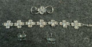 Vtg Stuart Nye Dogwood Flower Sterling Silver Brooch Earrings Bracelet 19.  7 G