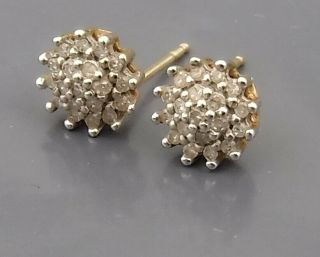1 Day Vintage 9ct Gold & Diamond Stud Earrings -,  Fully Marked