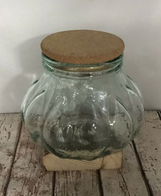 Vintage Italian Glass Jar Cork Lid Blue Green Italy Cookie Container Storage