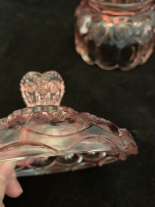 Vintage Mid Century LE Smith Moon and Stars Pink Rose Glass Covered Candy Dish 6
