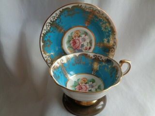 Vintage Paragon Bone China Cup & Saucer Set Turquoise & Flowers