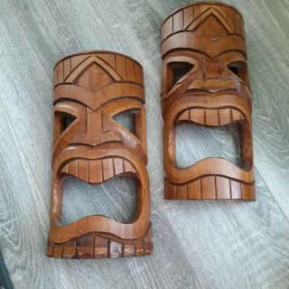 Vintage Wooden Tribal Tall Hand Carved Wood Tiki Hawaii Mask Wall Art