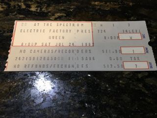 Vtg Pristine Queen Freddie Mercury Concert Ticket Stub July 24 1982 Philadelphia