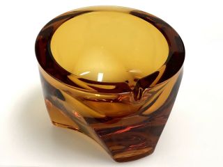 Vintage Large Viking Glass Amber Tri - Footed Ashtray MCM 2