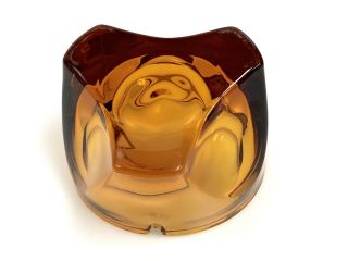 Vintage Large Viking Glass Amber Tri - Footed Ashtray MCM 4