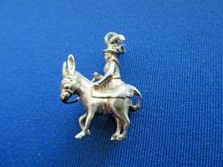 Vintage 925 Sterling Silver Charm Lady Riding On A Donkey Pony Horse 5.  8 G