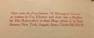 Elbert Hubbard - A Message To Garcia - Roycroft - 1907 Pamphlet SCARCE Giveaway 4