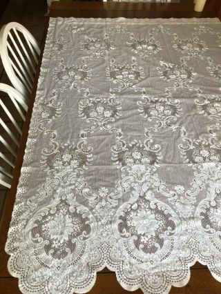 3 Vintage Ivory / Off White Lace Curtain Panels 65 " X 60 " Scalloped Edge