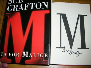 " First Edition Signed  M Is For Malice " By Sue Grafton.  1st/1st 1996.  Hb Dc Vgc.