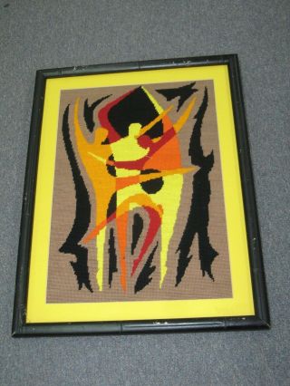 Vintage Fine Hand Made Finished Abstract Needlepoint 13 " X 18 " Framed 17 " X 23 "