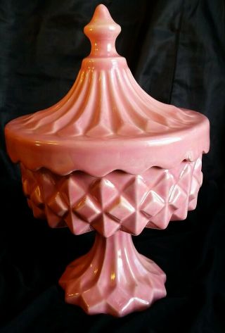 Vintage Diamond Point Pink With Purple Iridescent Pedestal Compote Candy Dish