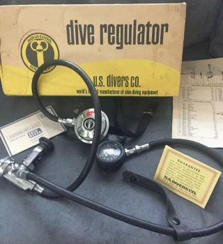 Vintage (1969) Aqua - Lung 1050 Calypso Dive Regulator & Scubapro Depth Gauge