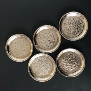 Silver Tone Metal X5 Glass Mats Ethnic Moroccan Vintage Coasters