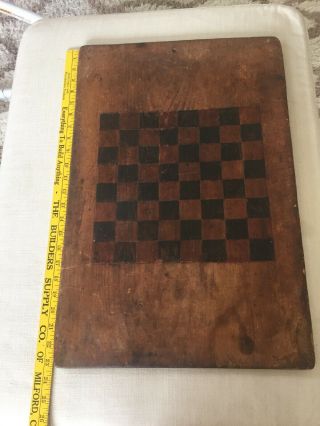 Vintage Folk Art Wood Chess Checkers Board Game Toy