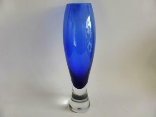 Vintage Mid Century Modern Blue Glass Vase,  1950s Decor,  Art Glass Footed Vase 3