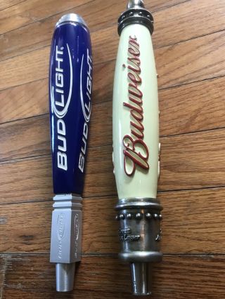 Vintage Budweiser Bud Light Beer Keg Tap Handle Set Of 2 Full Size 12 "