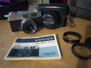 Vintage Konica Auto S2 Camera With Case And Manuel & Konica Hexanon 1:1.  8 =45mm