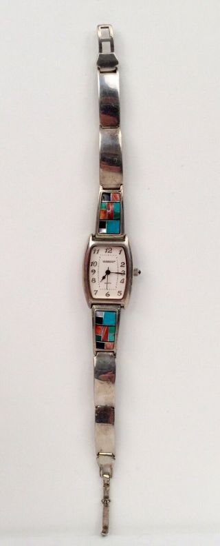 Vintage Surrisi NAVAJO Old Carlisle 925 STERLING SILVER WATCH Turquoise Coral 2