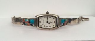 Vintage Surrisi NAVAJO Old Carlisle 925 STERLING SILVER WATCH Turquoise Coral 6