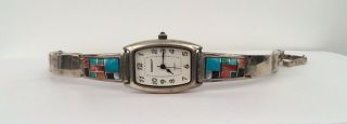 Vintage Surrisi NAVAJO Old Carlisle 925 STERLING SILVER WATCH Turquoise Coral 7