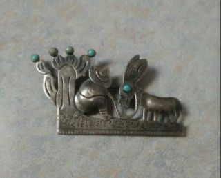 Large Vintage Mexico Sterling Silver And Turquoise Brooch/pin - Sombrero Man,  Ca
