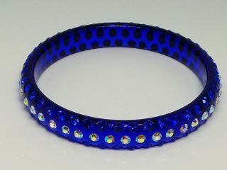 Vintage Translucent Blue Lucite Ab Rhinestones Bangle Bracelet