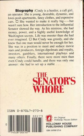 THE SENATOR ' S WHORE 1976 Holloway House Blaxploitation Sleaze Paperback PBO NM 2