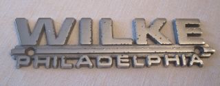 Vintage Wilke Car Dealer License Plate Topper Emblem Philadelphia Pa Nameplate