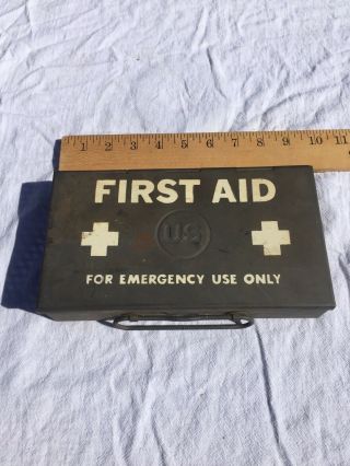 Vintage U.  S.  Military General Purpose First Aid Kit Box W/contents,  1942,  1943