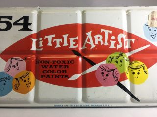 Vintage 54 Water Colors Tin Set Avalon Industries for Kids Little Artist 50 ' s 2