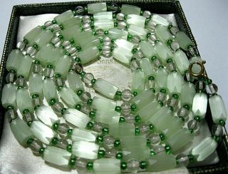 Vintage Jewellery Art Deco Venetian Green Ice Glass Bead Long Necklace