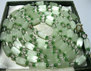 Vintage Jewellery Art Deco Venetian Green Ice Glass Bead long Necklace 2