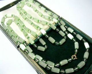 Vintage Jewellery Art Deco Venetian Green Ice Glass Bead long Necklace 4
