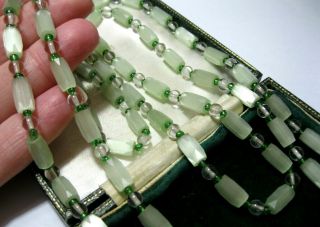 Vintage Jewellery Art Deco Venetian Green Ice Glass Bead long Necklace 5